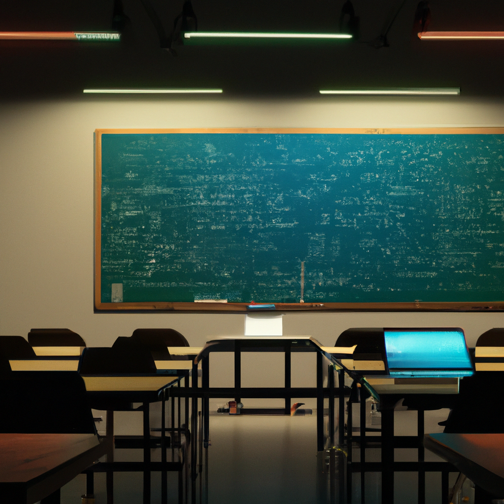 Minimal AI classroom scene with neural network diagrams, students with laptops, and a soft premium gradient glow